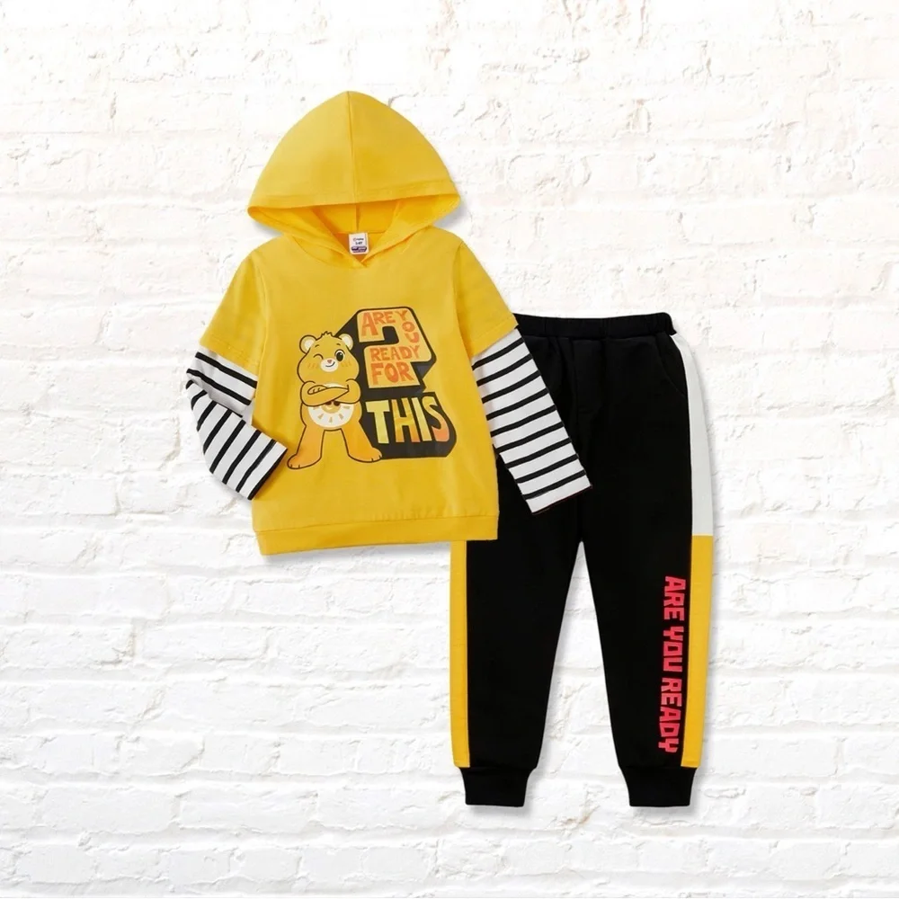 Care Bears Boys Funshine Bear 2 Piece Hoody and Sweatpants Set Size 3/4